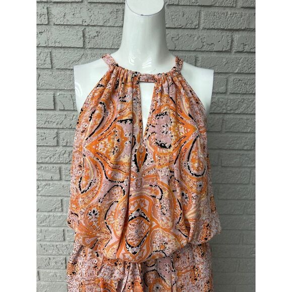 BCBG MaxAzria Women Pink Multicolored Blouson Halter Maxi Dress Size S - Picture 4 of 14